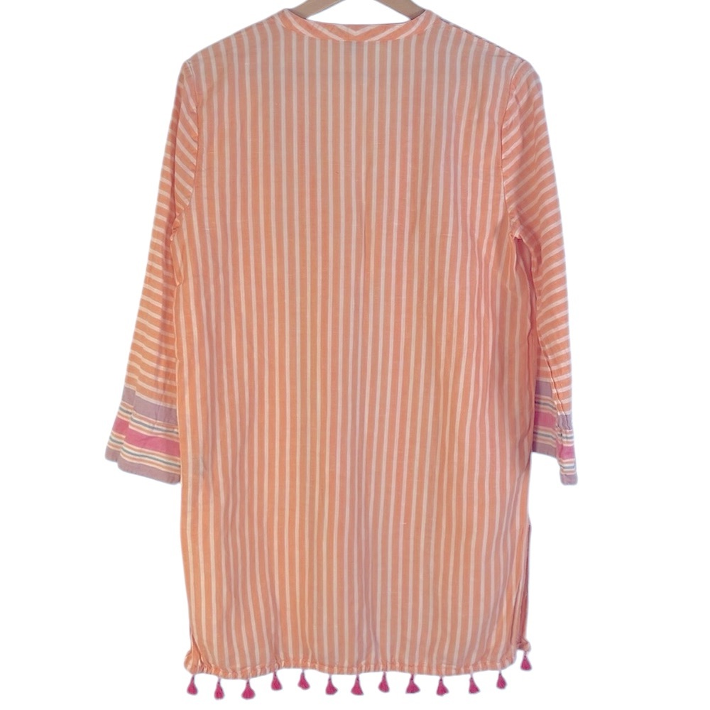J.Crew Linen Blend Striped Tassel Bathing Suit Cover-Up Dress Beach Sand Sun - Picture 2 of 8